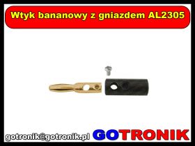 Wtyk bananowy z gniazdem AL2305 czarny złocony