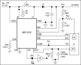 76V, 300mW Boost Converter and Current Monitor for APD Bias Applications