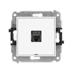 MINI Mechanizm gniazda komputerowego pojedynczego 1xRJ45, kat. 8, ekranowane, 8-stykowy, bez pola opisowego biały mat 25MGKBO-11