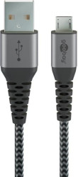 Kabel tekstylny Micro USB na USB-A z metalowymi wtyczkami ( szary / srebrny) 0,5 m - Długość kabla 0.5 m