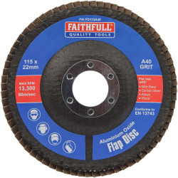 Faithfull FAIFD115A40 Aluminium Oxide Flap Disc 115 x 22mm 40 Grit