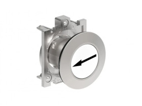 Metalowy przycisk płaski fi30mm kryty samoczynny powrót z symbolem STRZAŁKA W BOK Biały LPFB1148