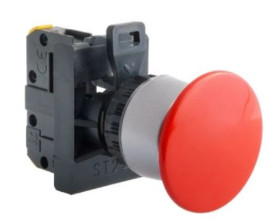 Napęd kompletny grzybkowy 22mm czerwony /pierścień niklowany/ ST22-DC.