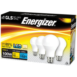 Energizer® S14423 LED BC (B22) Opal GLS Non-Dim Bulb Warm White 1521lm 13.2W Pk4