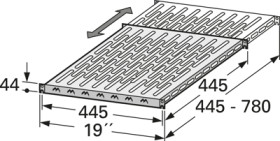 Shelf, steel, (L x W x H) 445 x 482.6 x 44 mm, 1 U, light gray, 316-036-99