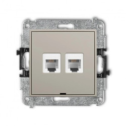 MINI Mechanizm gniazda telefonicznego podwójnego 2xRJ11, 4-stykowy, beznarzędziowe, bez pola opisowego taupe 60MGTBO-2