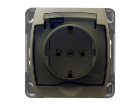 GAZELA Gniazdo pojedyncze z uziemieniem schuko + osłona IP44 satyna GPH-1JS/m/16/16/d OSPEL