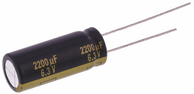 Kondensator 2200μF 6.3V dc Radialny, Otwór przelotowy Panasonic roztaw: 5mm 10 (Dia.) x 25mm