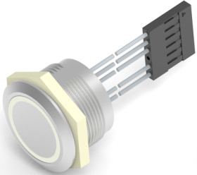 Vandal-proof pushbutton switch, 1 pole, silver, illuminated  (red), 1 A/24 VDC, mounting Ø 22.2 mm, IP68, 2342836-2