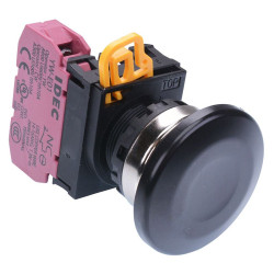 YW4B-M4E01B Black 22mm Metal Bezel Mushroom Momentary Push Button Switch NC IP65 IDEC