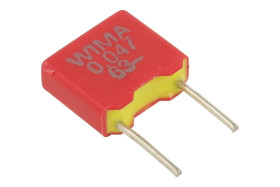 Kondensator; poliestrowy; MKT; 47nF; 63V DC/40V AC; MKS2; MKS2C024701A00JSSD; 5%; 2,5x6,5x7,2mm; 5mm; luzem; -55...+100°C; Wima;