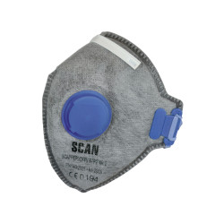 Scan 2EFAB2 Fold Flat Disposable Odour Mask Valved FFP2 Protection (Pack 3)