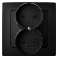 AS Gniazdo podwójne z przesłonami torów prądowych, kompletne z ramką czarny metalik GP-2GP/33