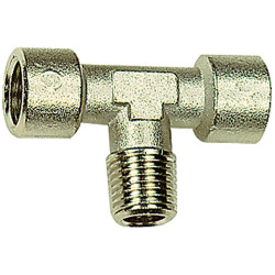 T connector, 60 bar, brass, nickel-plated, for pipe systems, 112774