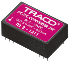 DC converter, 4.5-9 VDC, 3 W, 1 output, 15 VDC, 74 % efficiency, TEL 3-0513