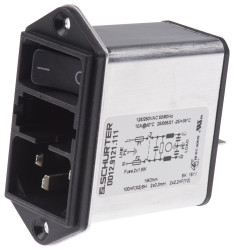Gniazdo IEC z filtrem2 10A C14 Schurter Montaż na panelu 5 x 20mm