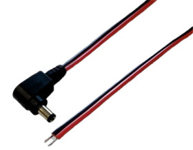 DC connection cable, 2 m, red/black, plug 2.1 x 5.5 mm, angled to open end, 072017