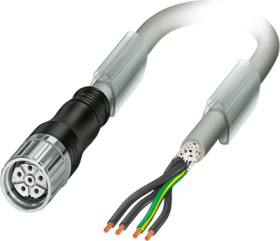 Sensor actuator cable, M23-cable socket, straight to open end, 4 pole + PE, 2 m, PVC, gray, 34 A, 1625776