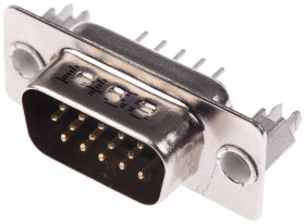 Złącze D-Sub 15-pinowe Męski Kątowe Przewlekany raster 2.29mm Złoto na niklu