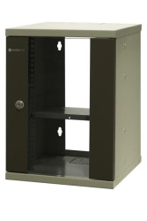 Szafa wisząca niedzielona 10 9U, drzwi blacha/szkło, 325×330x445 (szer./gł./wys. mm) RAL: szafa 7044, w komplecie półka i komp