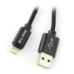 Przewód USB A - Lightning do iPhone / iPad / iPod - w oplocie Blow - czarny 1,5m