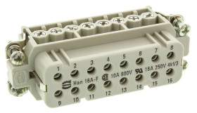 Wkładka złącza dużej mocy 16-pinowe HARTING 16A 16P+E Żeński Śruba Montaż na panelu Proste