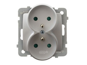 KARO Gniazdo podwójne z uziemieniem do ramki z przesłonami IP-20 zaciski gwintowe srebrny perłowy GP-2SRZP/m/43 OSPEL