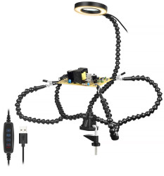 Elastyczny uchwyt 5 ramienny z lupą i lampą LED montaż do blatu