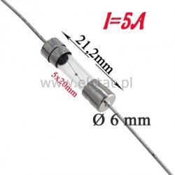 5A bezpiecznik szklany szybki 5x20mm osiowy 2szt