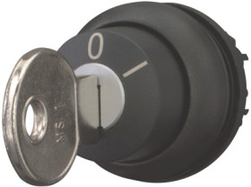 Key selector switch, key selector switch, unlit, groping, waistband round, black, front ring black, 40°, trigger position 0, mou