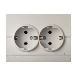 LOGI Gniazdo podwójne 2x2P+Z Schuko kompletne śrubowe 16A 250V Kremowy 25154