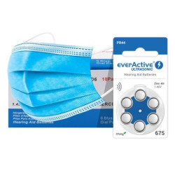 60 x baterie do aparatów słuchowych everActive ULTRASONIC 675 + 3x jednorazowa maseczka 3-warstwowa chirurgiczna
