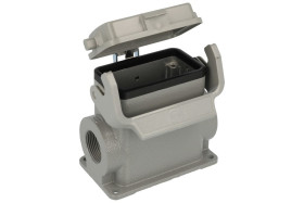 Obudowa złącza; Han B; 19300100296; 10B; metal; proste; na panel; 2 boczne wyjścia przewodu; z pokrywą; z 1 klamrą; wyjście na d