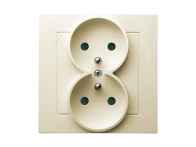 AS Gniazdo podwójne z uziemieniem z ramką z przesłonami ecru GP-2GZP/27 OSPEL