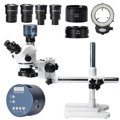HAYEAR Mikroskop stereo trinokularny 3.5X-200X z powiększeniem Simul-Focal,kamera 4K HDM,144 diody LED w pierścieniu,metalowy st