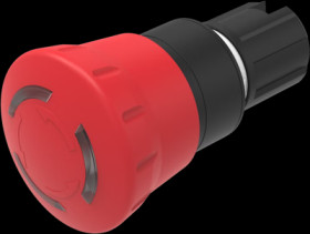 Mushroom pushbutton, rotary release, illuminable, latching, waistband round, red, front ring black, mounting Ø 22.3 mm, 45-2D36.