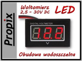 Woltomierz LED 2.5-30V czerwony wodoszczelny FV