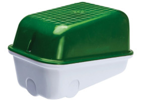 Oprawa SKOŚNA-7041S, E27, 60W, biała-bakelit, klosz zielony-poliwęglan, IP54, IK10, oprawa sygnalizacyjna A1300-P4