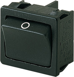 Rocker switch, black, 2 pole, On-Off, off switch, 10 (4) A/250 VAC, 6 (4) A/250 VAC, IP40, unlit, printed, 1802.3102