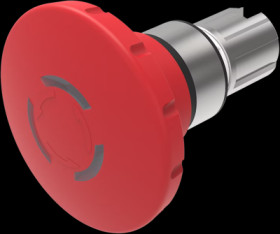 Mushroom pushbutton, rotary release, illuminable, latching, waistband round, red, front ring silver, mounting Ø 22.3 mm, 45-2D36