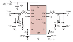 Dual Synchronous 1.5A/1A 4MHz Step-Down DC/DC Regulator