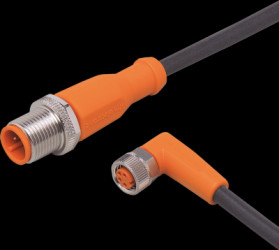 Sensor actuator cable, M12 cable plug, straight, A to M8 cable socket, angled, A, 3 pole, 0.3 m, PUR, black, 3 A, EVC210