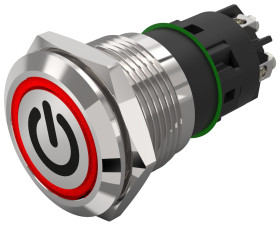 Podświetlany łącznik przyciskowy Chwilowy SPDT średnica wycięcia 19mm, montaż panelowy EAO