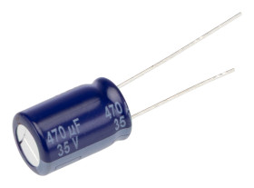 Aluminiowy kondensator elektrolityczny 470 μF 35 V dc Otwór przelotowy Panasonic Przewód promieniowy roztaw: 5 mm