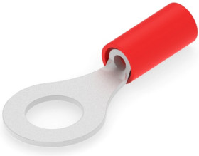Insulated ring cable lug, 0.3-1.42 mm², AWG 22 to 16, 6.35 mm, M6, red, 320571