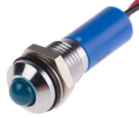 Lampka kontrolna do montażu panelowego 110V ac, niebieska 8mm LED Chrom Wyprowadzenia RS PRO