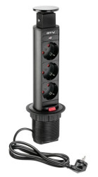 Biurkowy przedłużacz wpuszczany fi 60mm czarny 3x SCHUKO 2x USB AE-BPW3S60-20