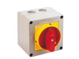 Łącznik krzywkowy 0-1 4P 20A do wbudowania z pokrętłem żółto/czerwonym blokowany kłódką 7GN2092P25