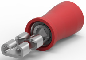 Insulated flat plug sleeve, 2.79 x 0.41 mm, 0.26 to 0.96 mm², AWG 22 to 18, brass, tin-plated, red, 640921-1