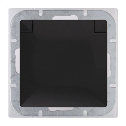 Gniazdo pojedyncze p/t 2P+Z bryzgoszczelne z klapką Pearl, 16A, 250V, PT-16PH, czarny,OR-OE-7705/BB